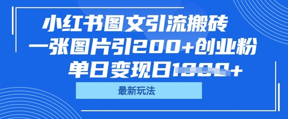 小红书图文引流搬砖，一张图片引200+创业粉，单日变现日数张-晶沫AI资源站