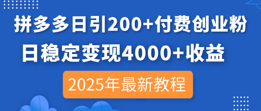 (14217期)拼多多日引200+付费创业粉,日稳定变现4000+收益,2025年最新教程-晶沫AI资源站