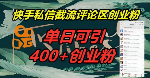 快手私信截流创业粉,一天引流400+-晶沫AI资源站