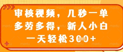 最新审核视频，几秒一单，多劳多得，新人小白一天轻松3张【揭秘】-晶沫AI资源站