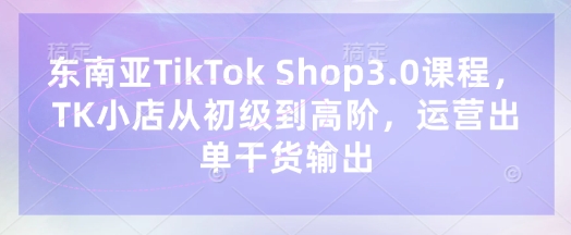 东南亚TikTok Shop3.0课程，TK小店​从初级到高阶，运营出单干货输出-晶沫AI资源站
