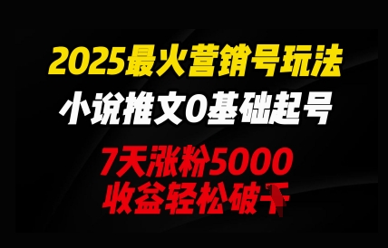 2025最火营销号玩法:小说推文0基础起号,7天涨粉5000,收益轻松破k-晶沫AI资源站