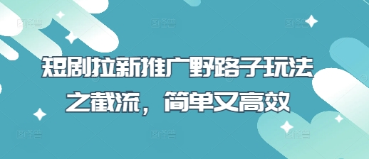 短剧拉新推广野路子玩法之截流，简单又高效-晶沫AI资源站